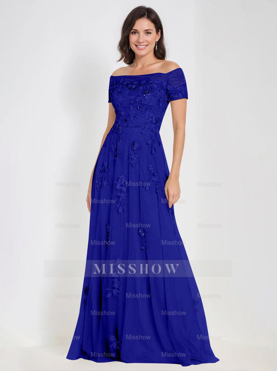 Sleeveless Off-the-Shoulder A-Line Dresses for Mother of the Bride & Groom with Appliques
