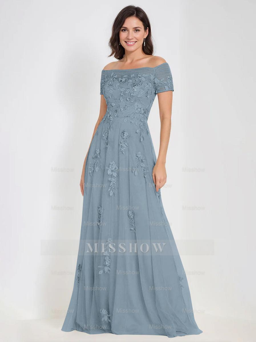 Sleeveless Off-the-Shoulder A-Line Dresses for Mother of the Bride & Groom with Appliques