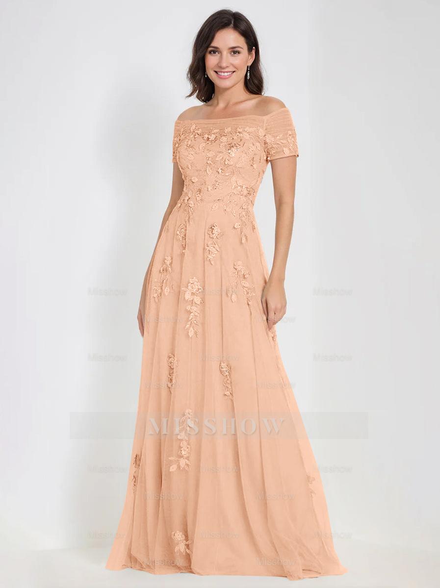 Sleeveless Off-the-Shoulder A-Line Dresses for Mother of the Bride & Groom with Appliques