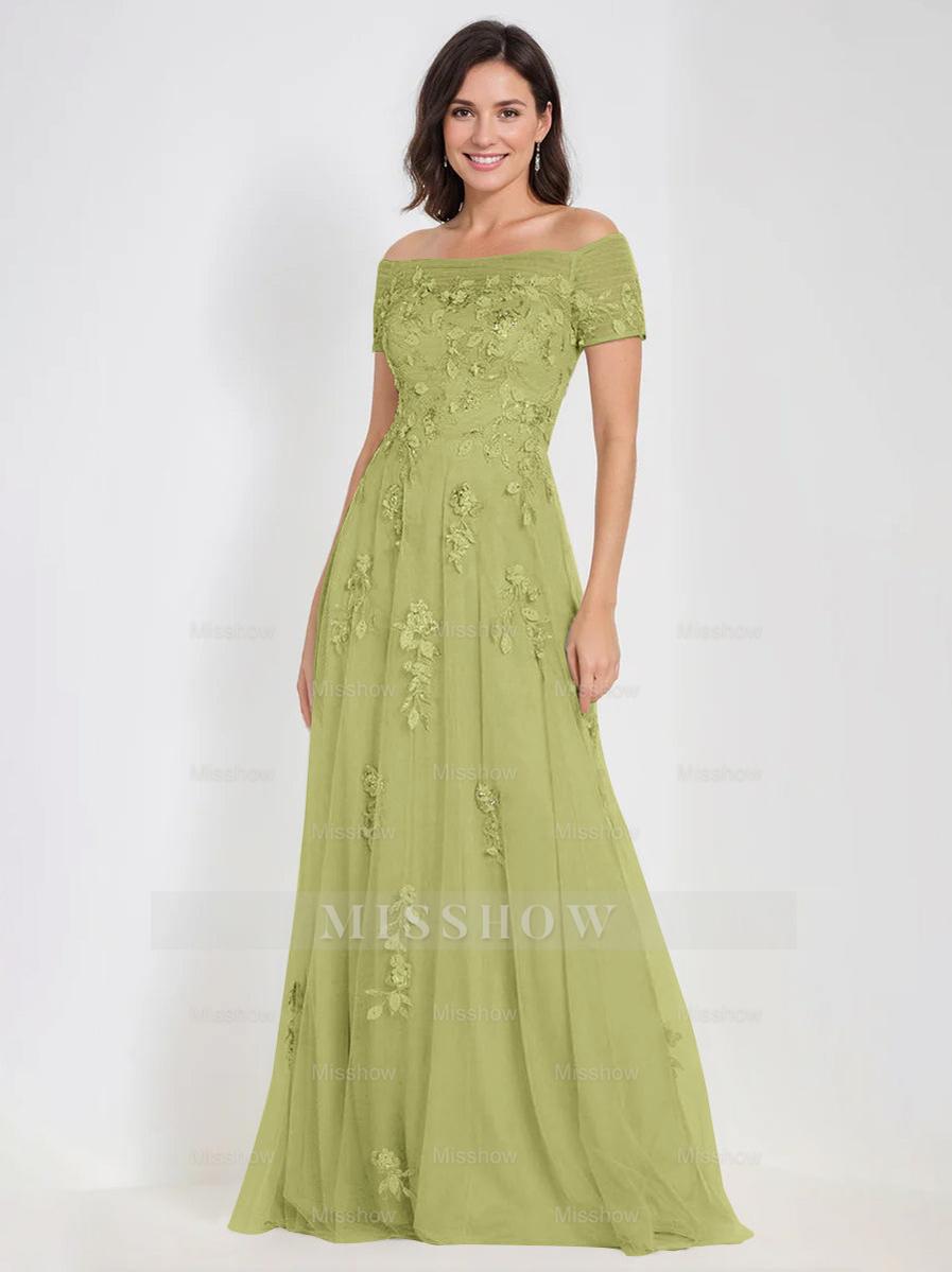 Sleeveless Off-the-Shoulder A-Line Dresses for Mother of the Bride & Groom with Appliques