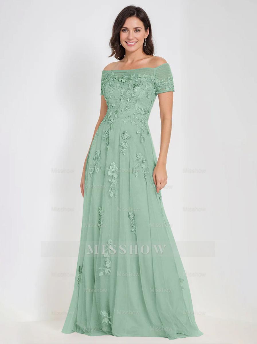 Sleeveless Off-the-Shoulder A-Line Dresses for Mother of the Bride & Groom with Appliques
