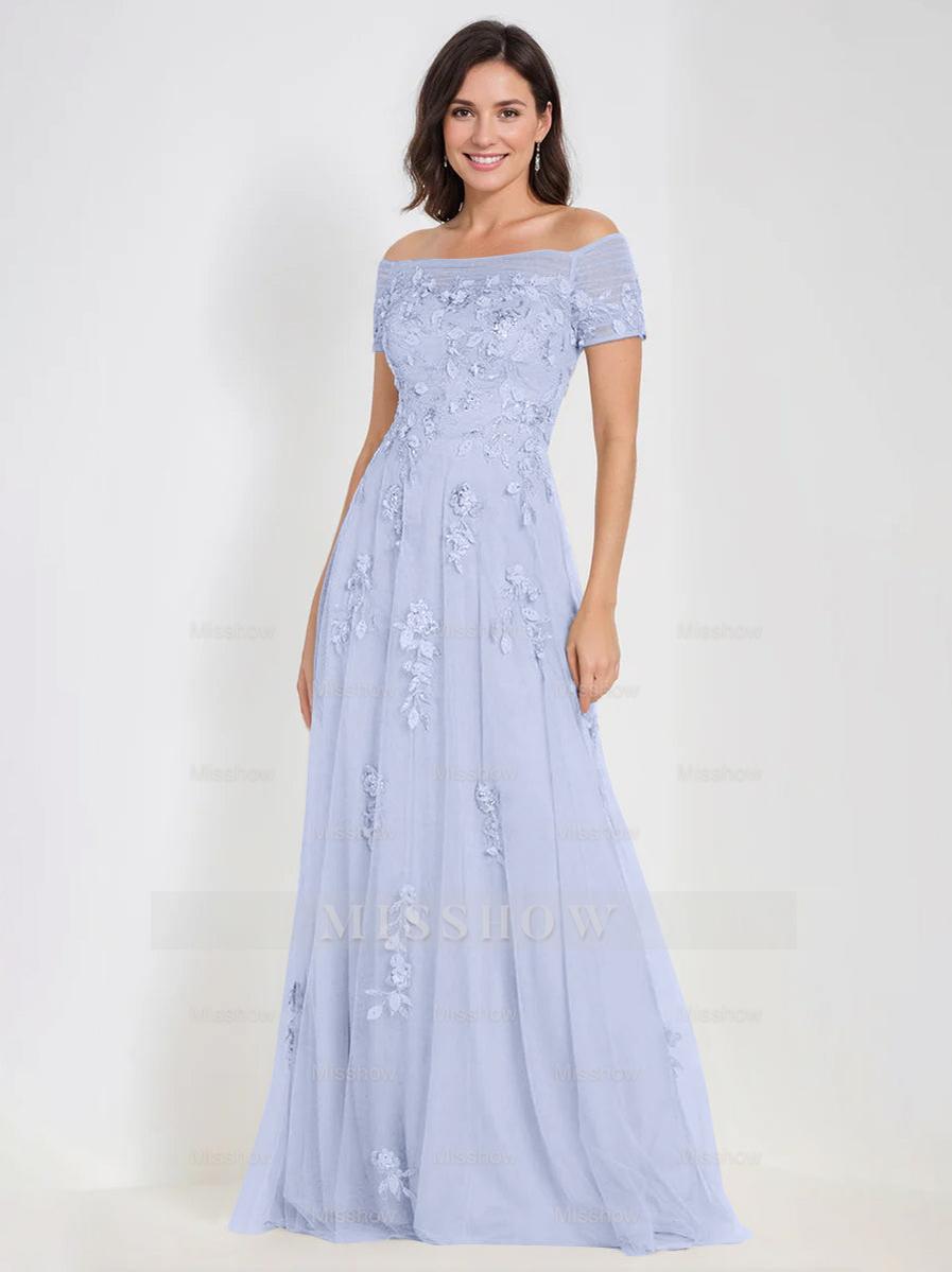 Sleeveless Off-the-Shoulder A-Line Dresses for Mother of the Bride & Groom with Appliques