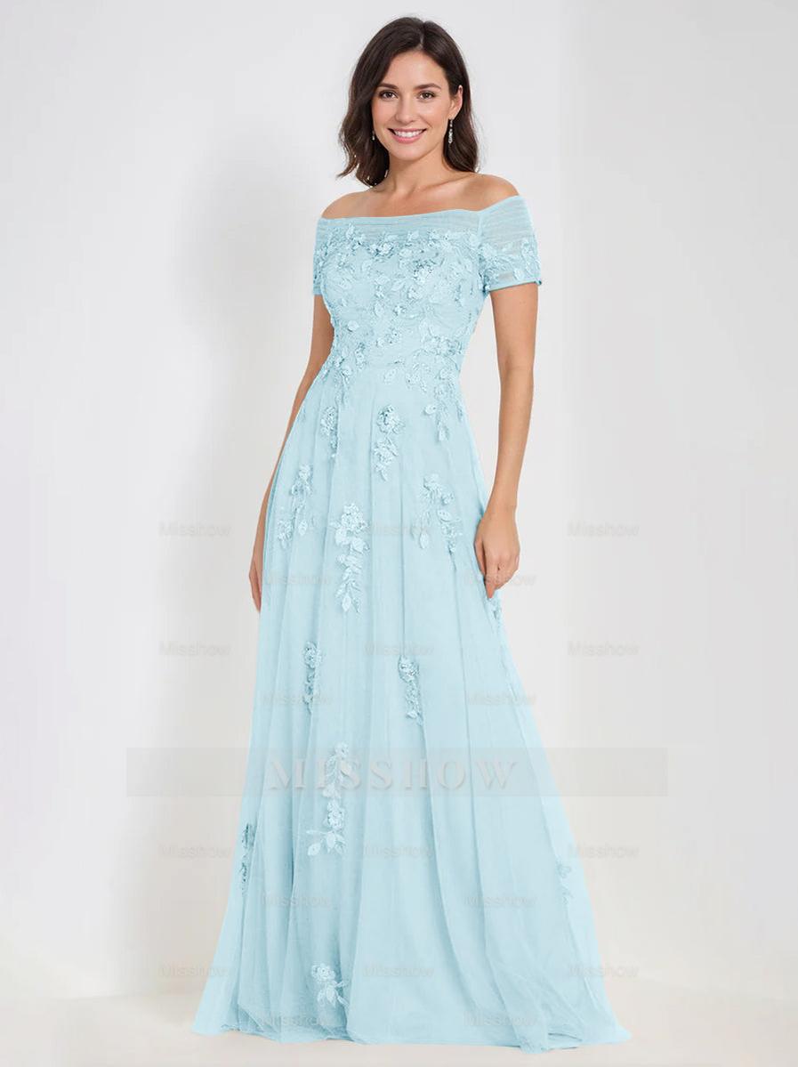 Sleeveless Off-the-Shoulder A-Line Dresses for Mother of the Bride & Groom with Appliques