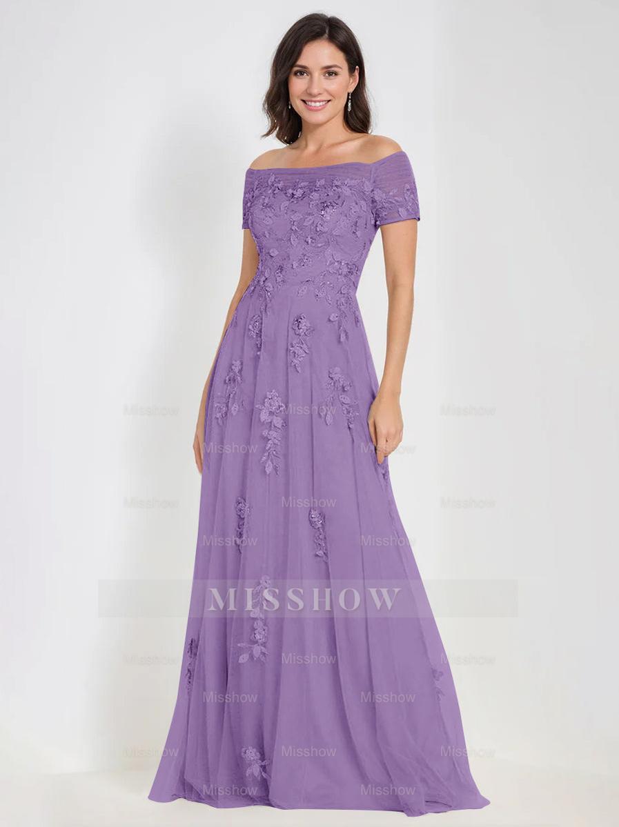 Sleeveless Off-the-Shoulder A-Line Dresses for Mother of the Bride & Groom with Appliques