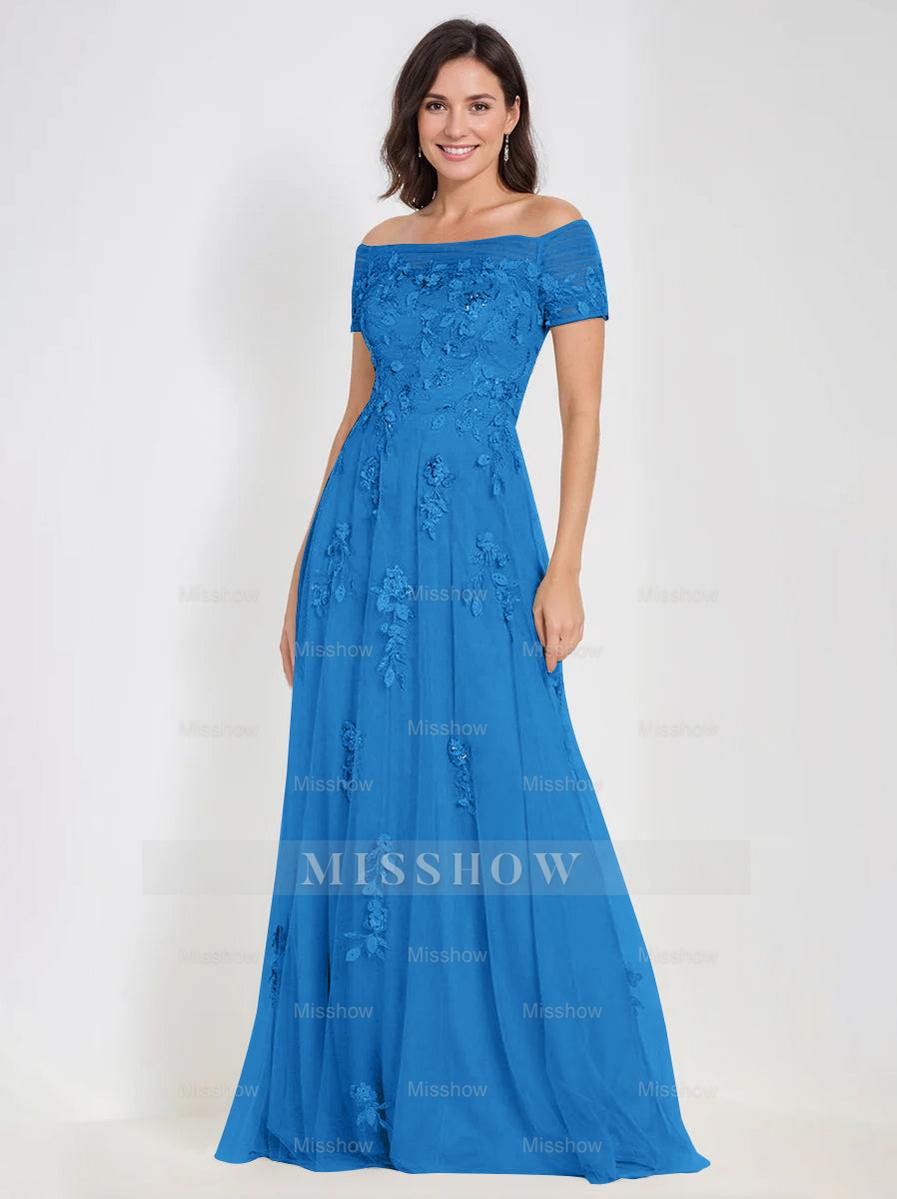 Sleeveless Off-the-Shoulder A-Line Dresses for Mother of the Bride & Groom with Appliques
