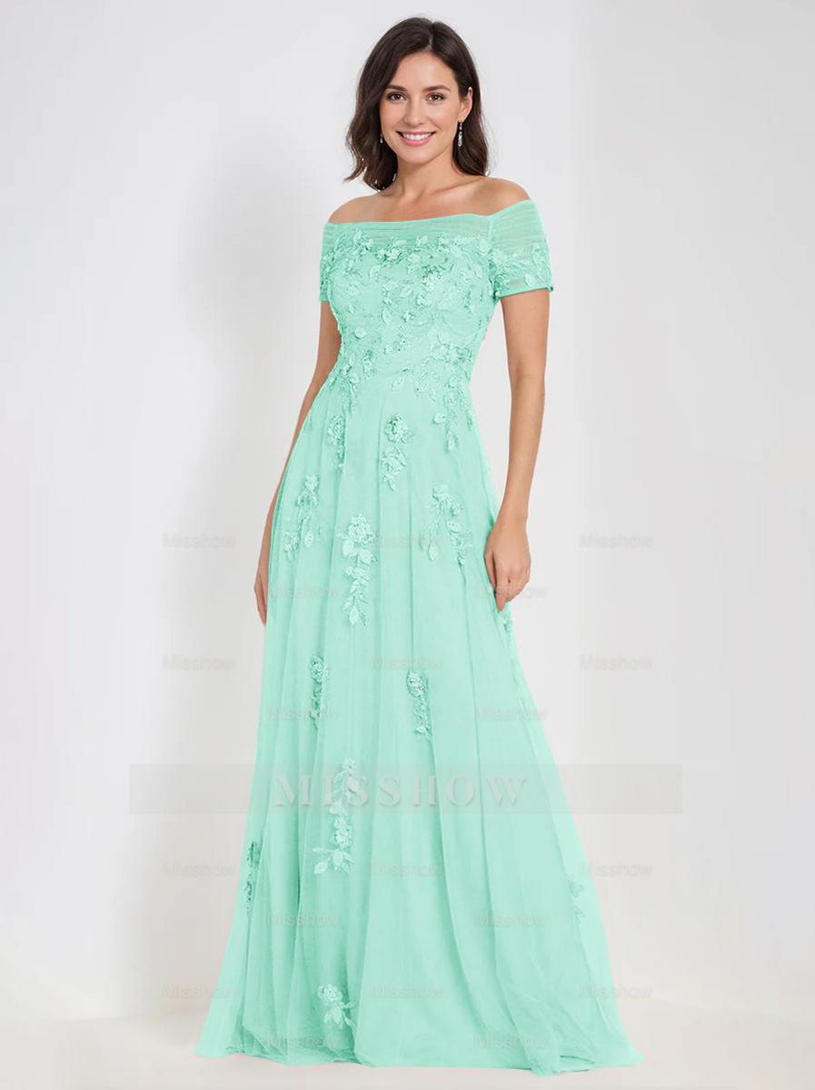 Sleeveless Off-the-Shoulder A-Line Dresses for Mother of the Bride & Groom with Appliques