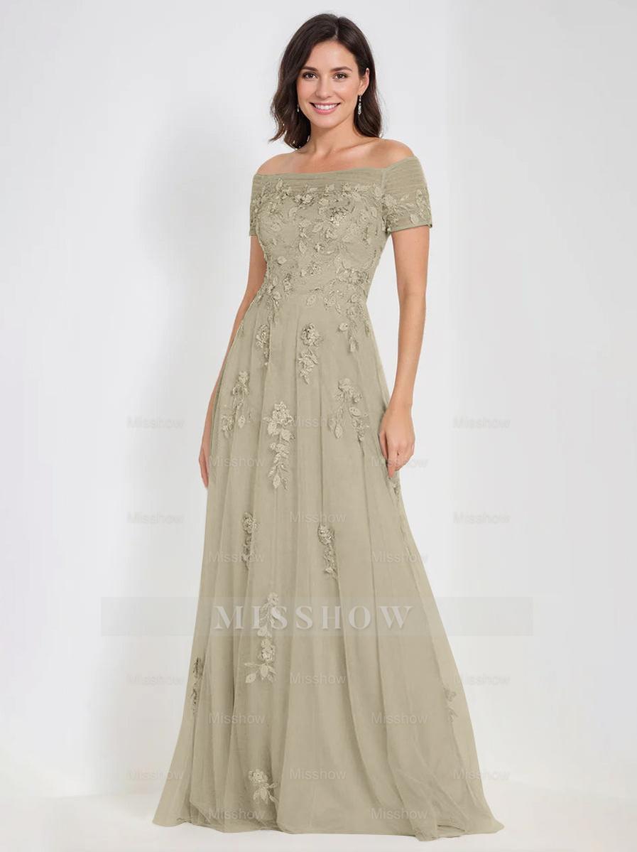 Sleeveless Off-the-Shoulder A-Line Dresses for Mother of the Bride & Groom with Appliques