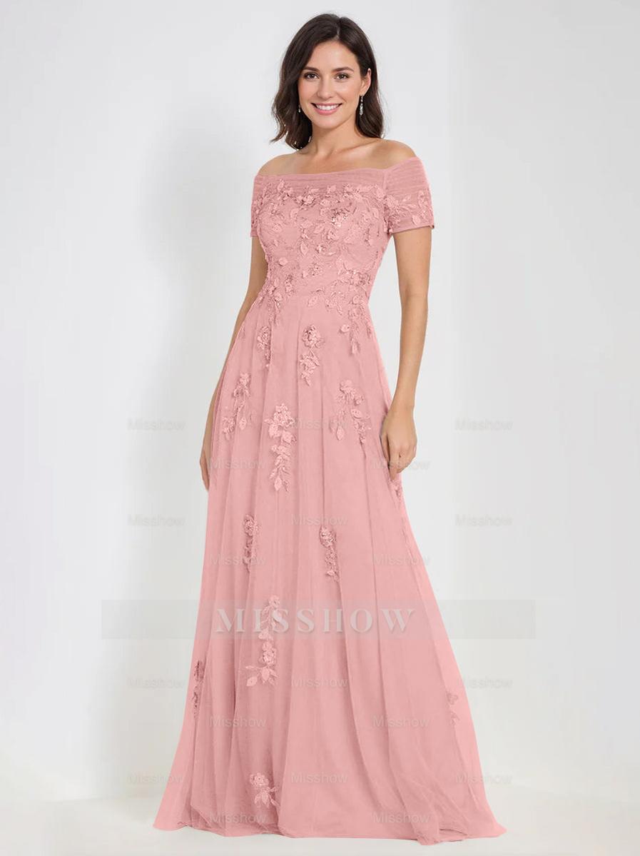 Sleeveless Off-the-Shoulder A-Line Dresses for Mother of the Bride & Groom with Appliques