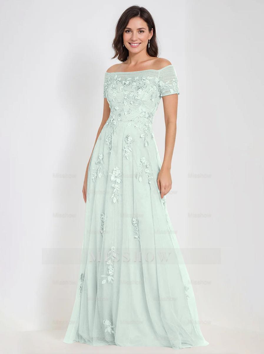 Sleeveless Off-the-Shoulder A-Line Dresses for Mother of the Bride & Groom with Appliques