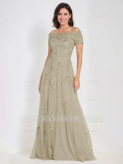 Sleeveless Off-the-Shoulder A-Line Dresses for Mother of the Bride & Groom with Appliques