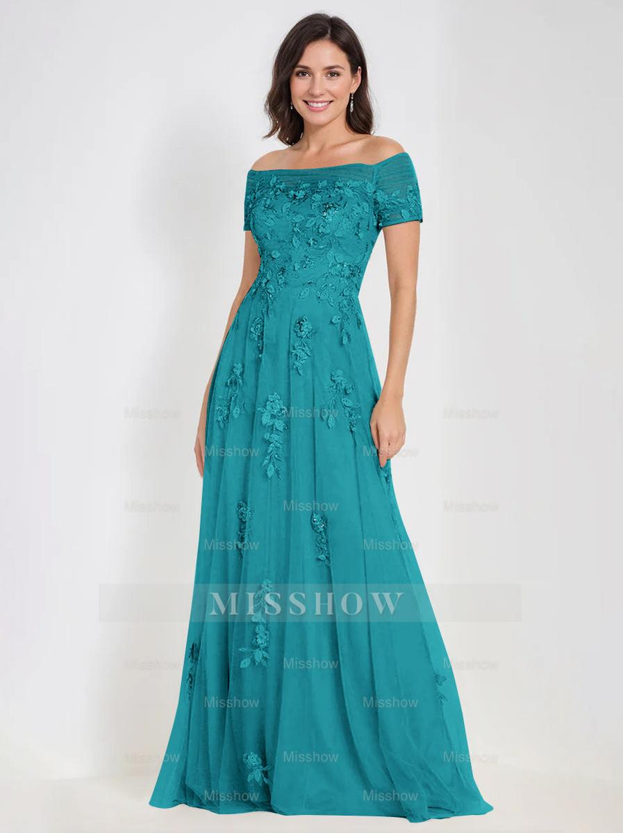 Sleeveless Off-the-Shoulder A-Line Dresses for Mother of the Bride & Groom with Appliques