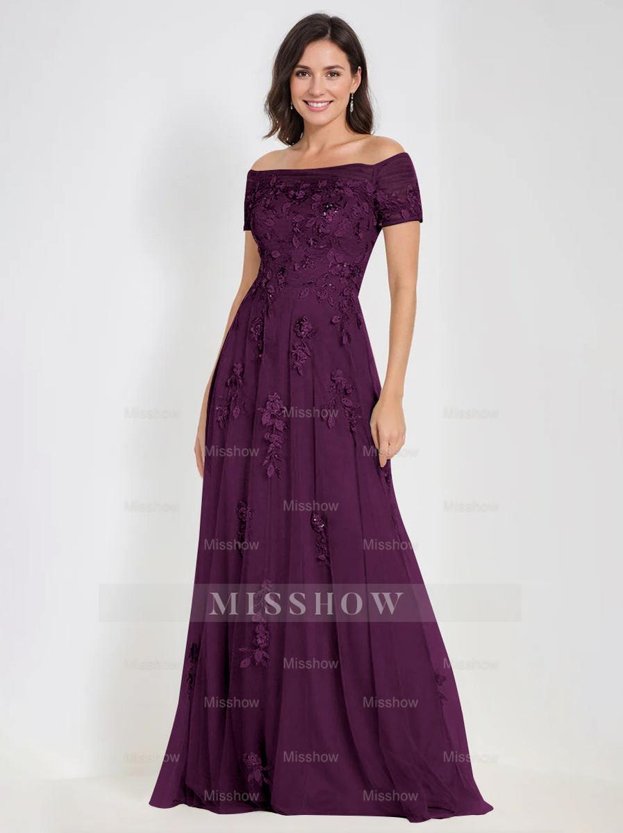 Sleeveless Off-the-Shoulder A-Line Dresses for Mother of the Bride & Groom with Appliques