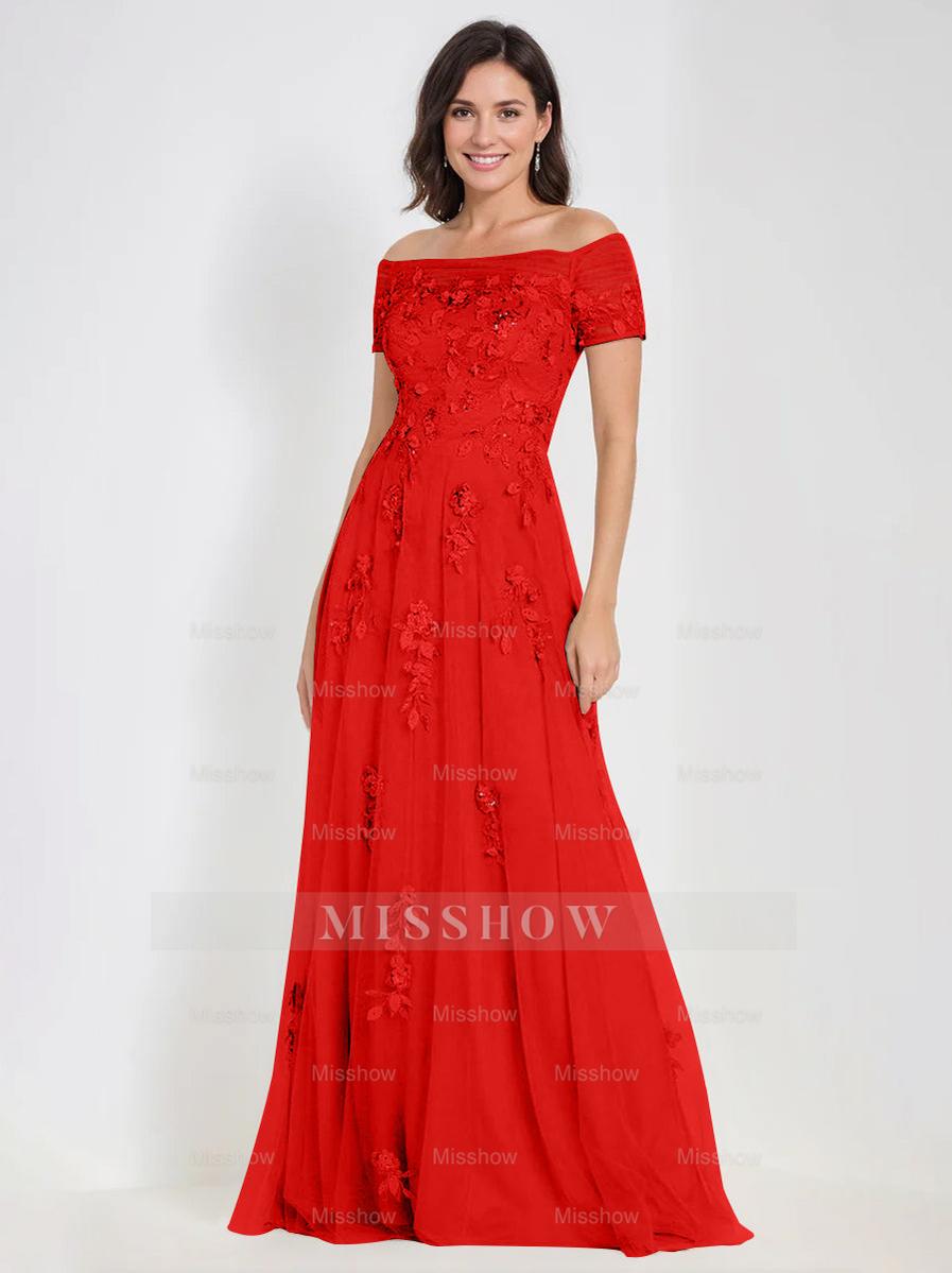 Sleeveless Off-the-Shoulder A-Line Dresses for Mother of the Bride & Groom with Appliques