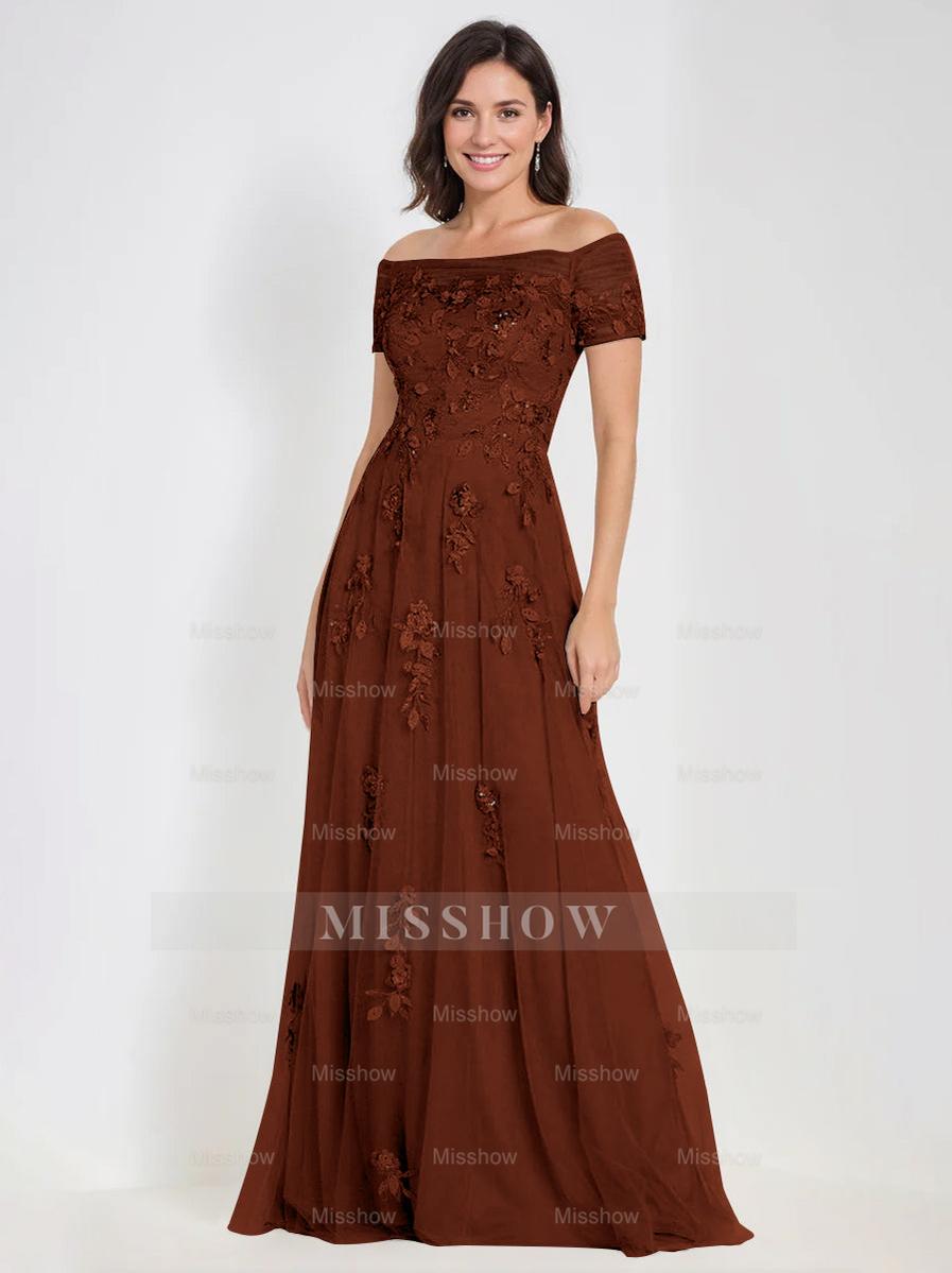 Sleeveless Off-the-Shoulder A-Line Dresses for Mother of the Bride & Groom with Appliques