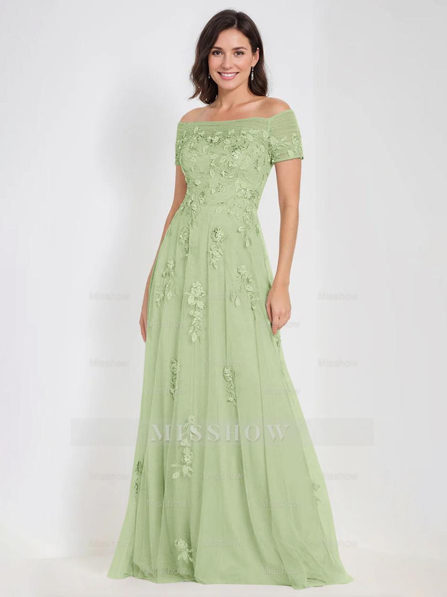Sleeveless Off-the-Shoulder A-Line Dresses for Mother of the Bride & Groom with Appliques