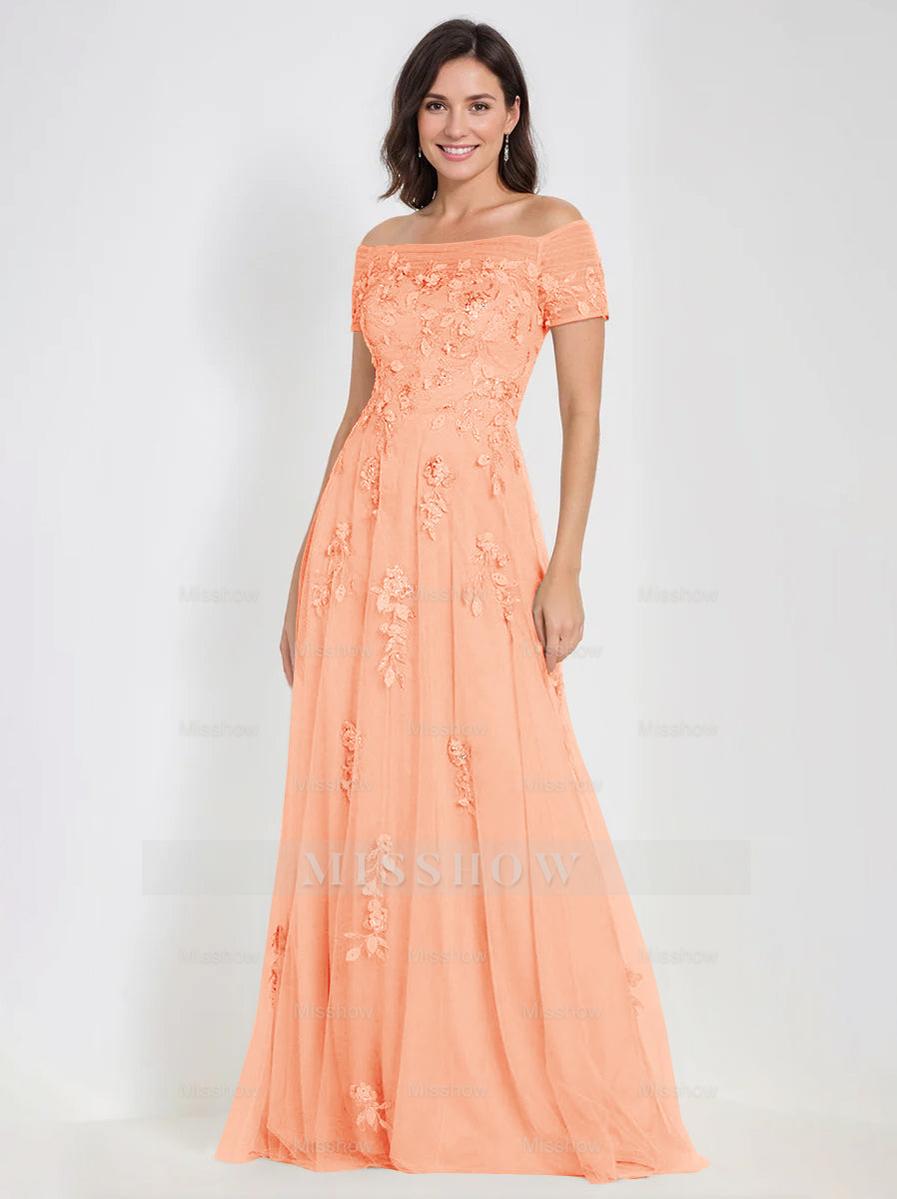 Sleeveless Off-the-Shoulder A-Line Dresses for Mother of the Bride & Groom with Appliques
