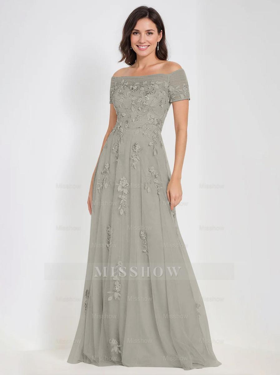 Sleeveless Off-the-Shoulder A-Line Dresses for Mother of the Bride & Groom with Appliques