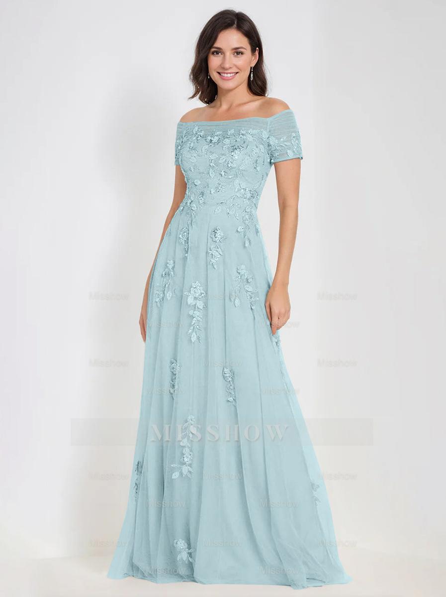 Sleeveless Off-the-Shoulder A-Line Dresses for Mother of the Bride & Groom with Appliques