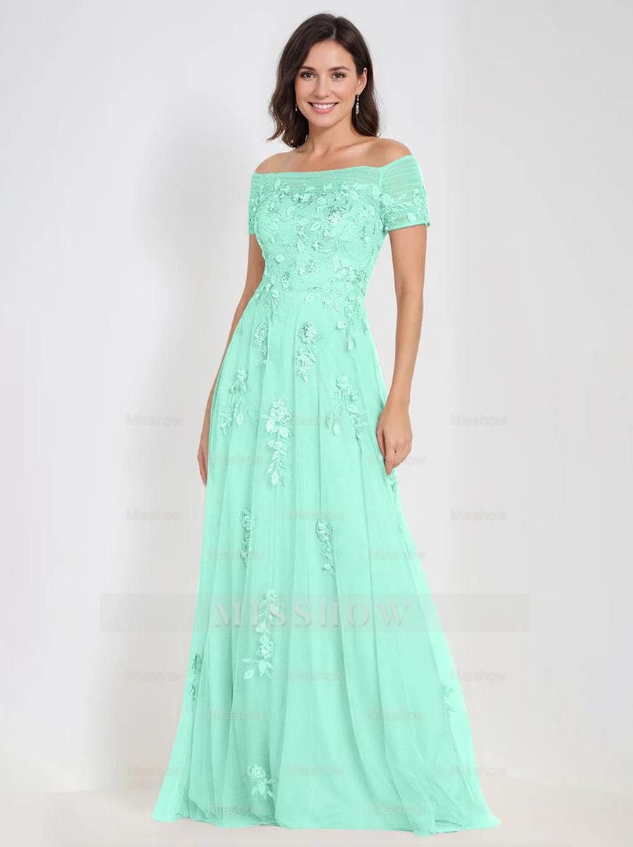 Sleeveless Off-the-Shoulder A-Line Dresses for Mother of the Bride & Groom with Appliques