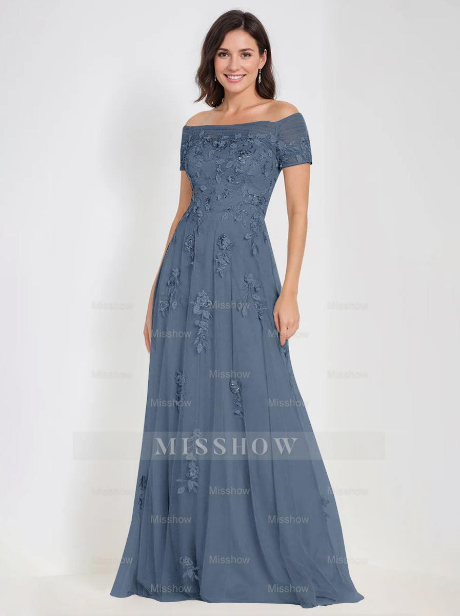 Sleeveless Off-the-Shoulder A-Line Dresses for Mother of the Bride & Groom with Appliques