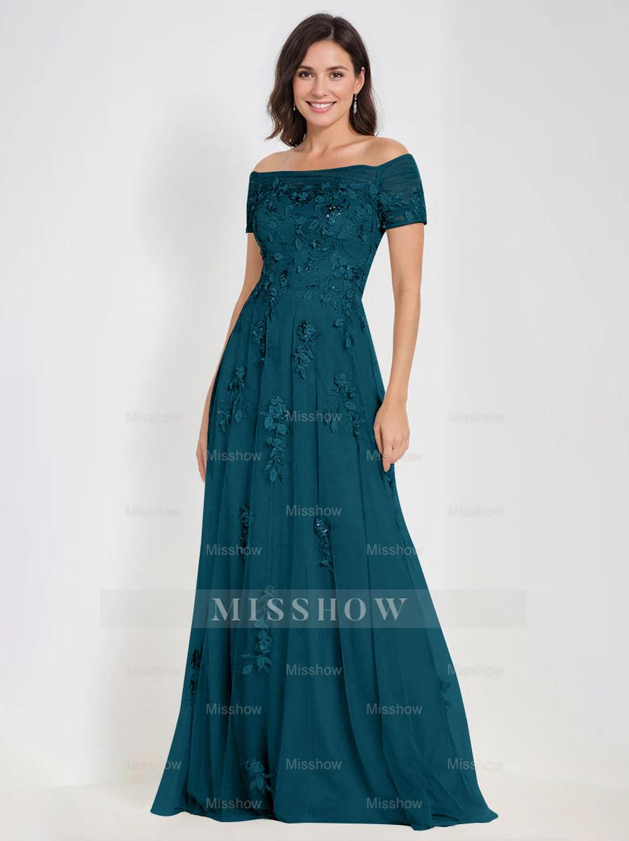 Sleeveless Off-the-Shoulder A-Line Dresses for Mother of the Bride & Groom with Appliques