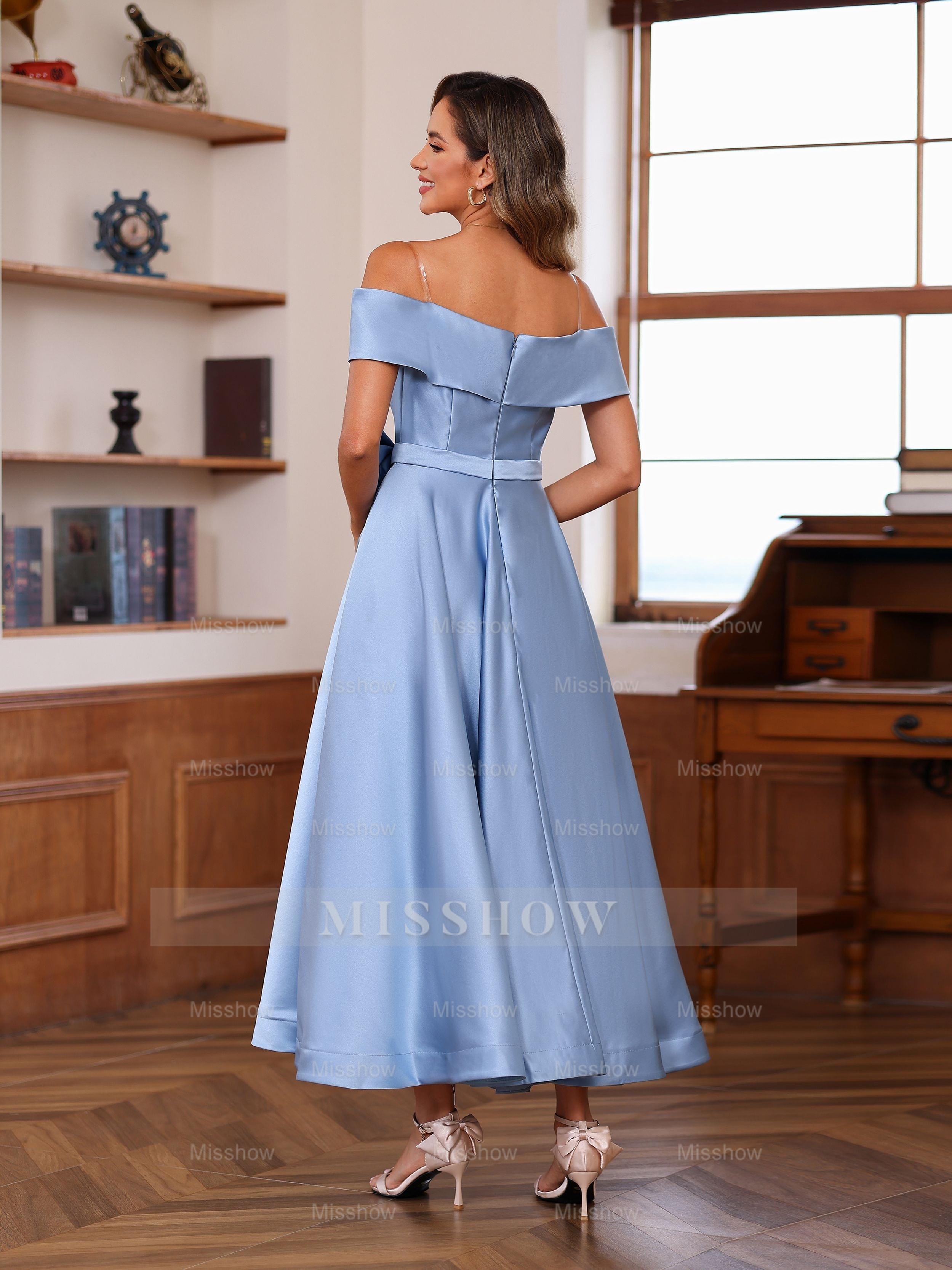 Sleeveless Off-the-Shoulder A-Line Mother of the Bride Dress with Pockets Princess Ankle-Length