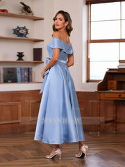 Sleeveless Off-the-Shoulder A-Line Mother of the Bride Dress with Pockets Princess Ankle-Length