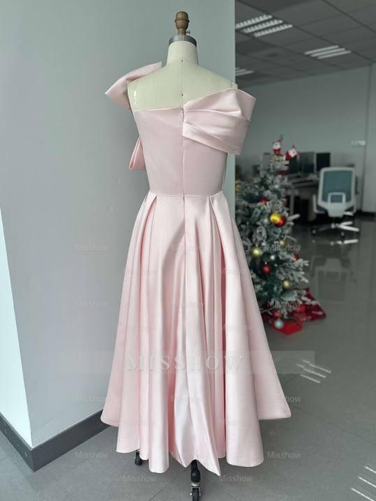 Sleeveless Off-the-Shoulder A-Line Princess Plus Size Mother of the Bride Ankle-Length Dress with Bow(s)