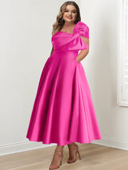 Sleeveless Off-the-Shoulder A-Line Princess Plus Size Mother of the Bride Ankle-Length Dress with Bow(s)