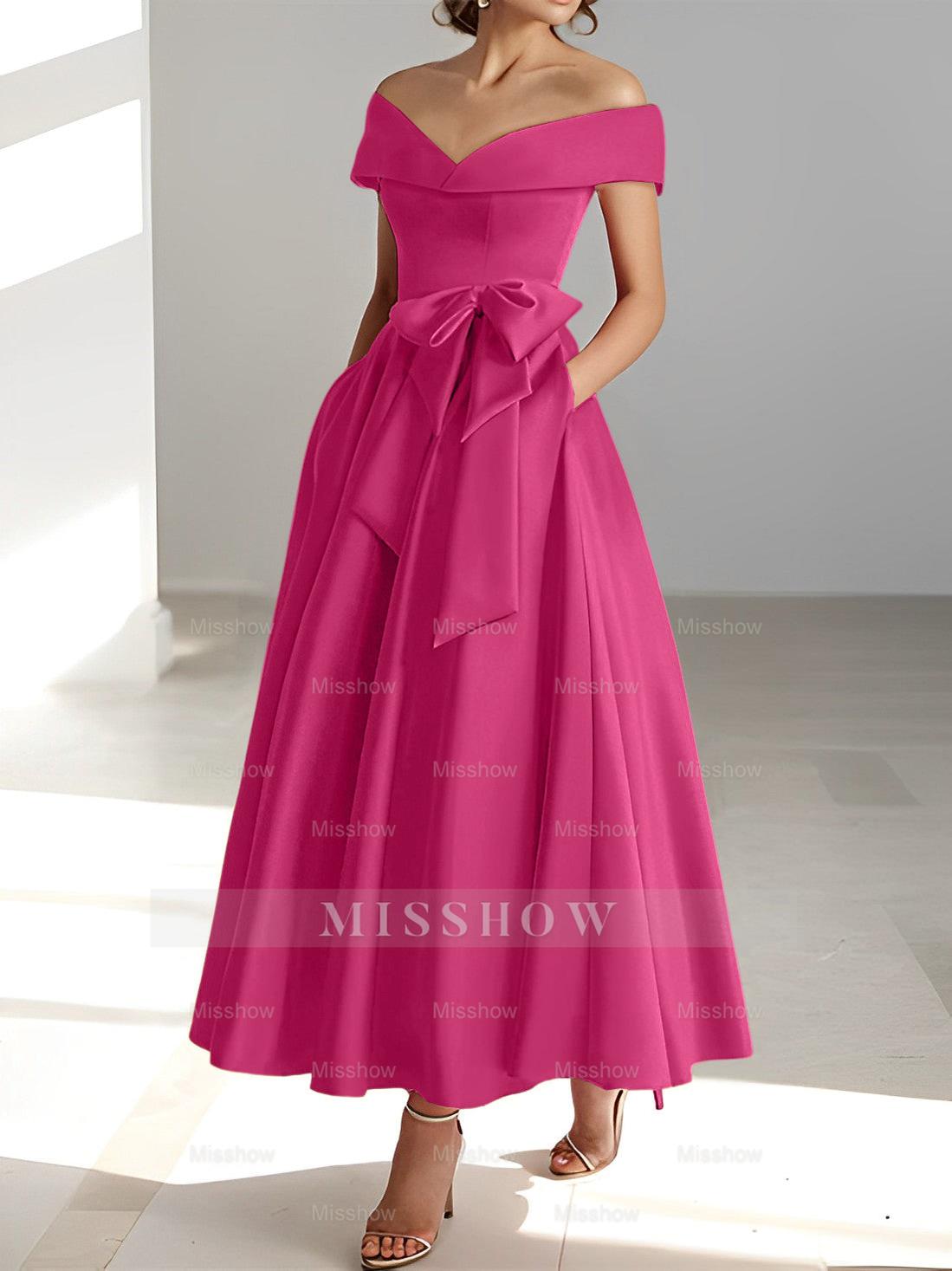 Sleeveless Off-the-Shoulder A-Line/Princess Ankle-Length Mother of the Bride Dresses with Pockets