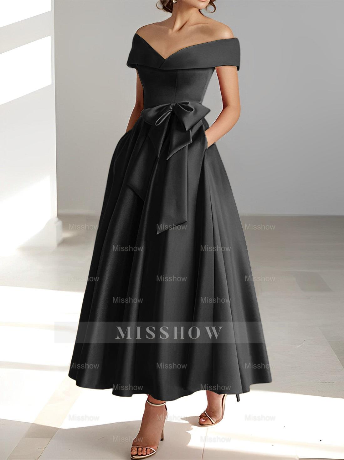Sleeveless Off-the-Shoulder A-Line/Princess Ankle-Length Mother of the Bride Dresses with Pockets