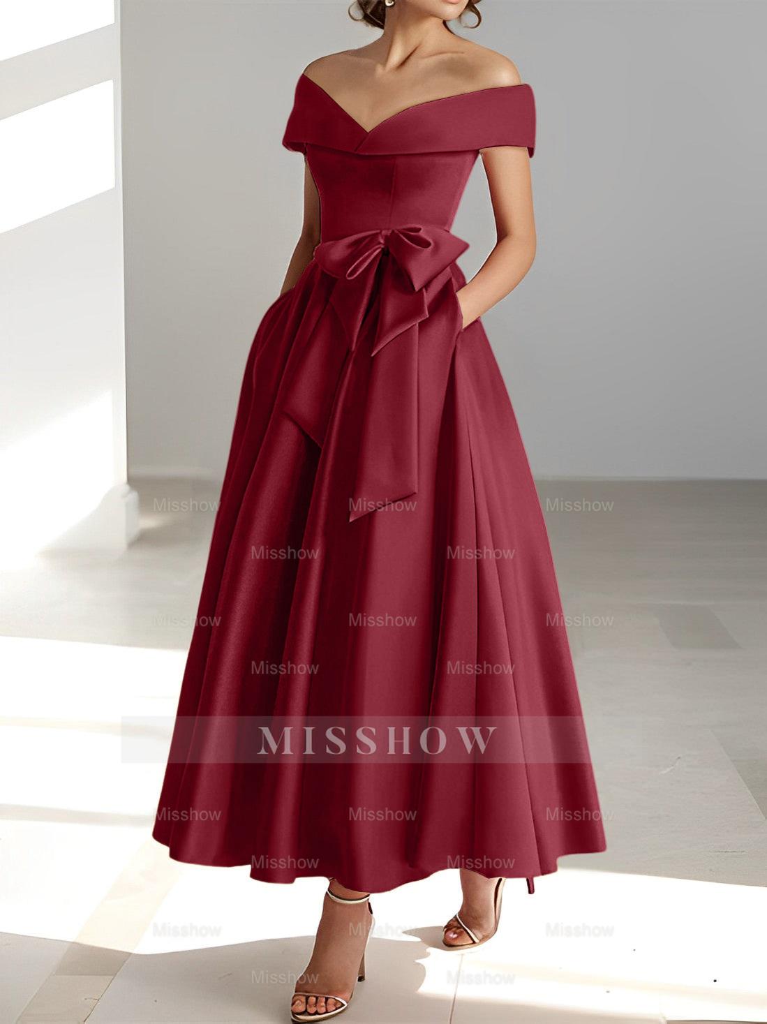 Sleeveless Off-the-Shoulder A-Line/Princess Ankle-Length Mother of the Bride Dresses with Pockets