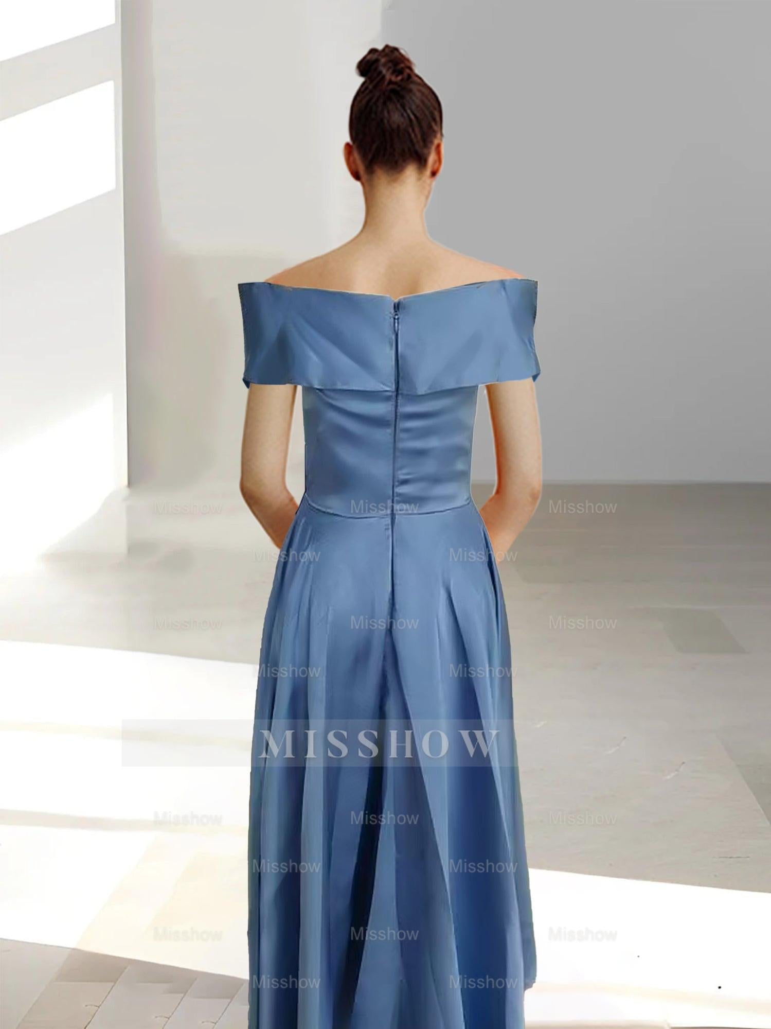 Sleeveless Off-the-Shoulder A-Line/Princess Ankle-Length Mother of the Bride Dresses with Pockets