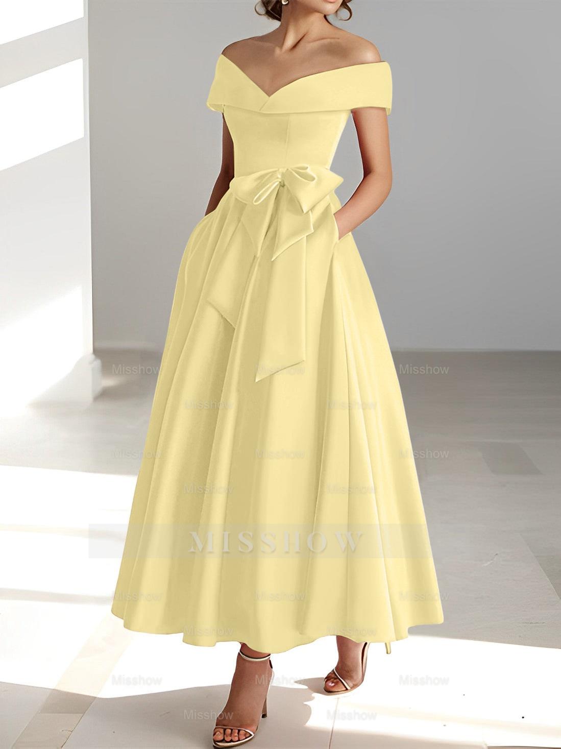 Sleeveless Off-the-Shoulder A-Line/Princess Ankle-Length Mother of the Bride Dresses with Pockets