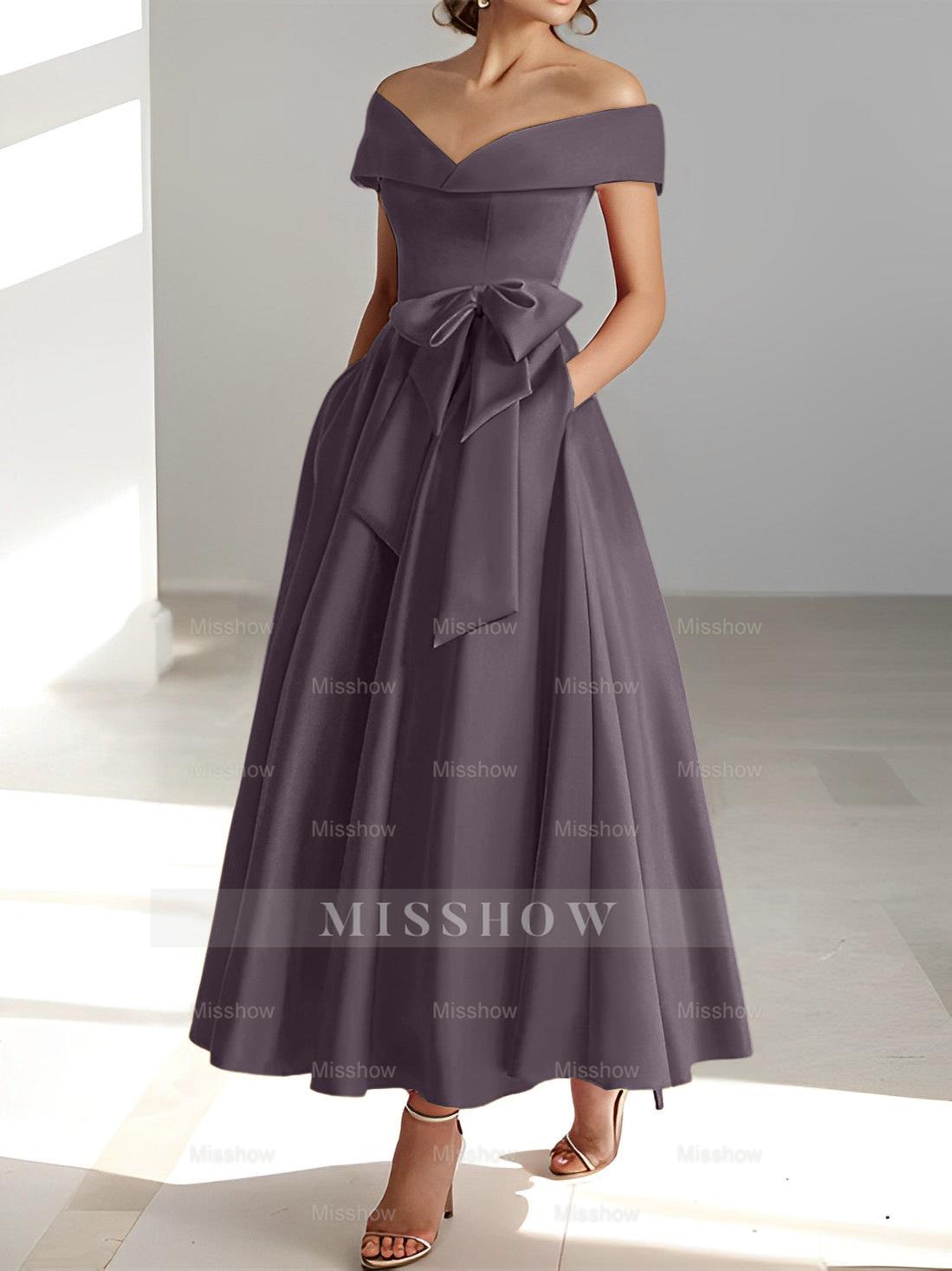 Sleeveless Off-the-Shoulder A-Line/Princess Ankle-Length Mother of the Bride Dresses with Pockets