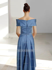 Sleeveless Off-the-Shoulder A-Line/Princess Ankle-Length Mother of the Bride Dresses with Pockets