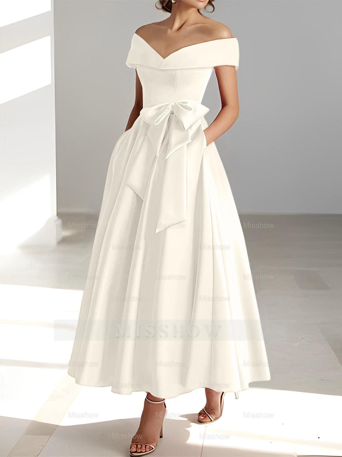 Sleeveless Off-the-Shoulder A-Line/Princess Ankle-Length Mother of the Bride Dresses with Pockets