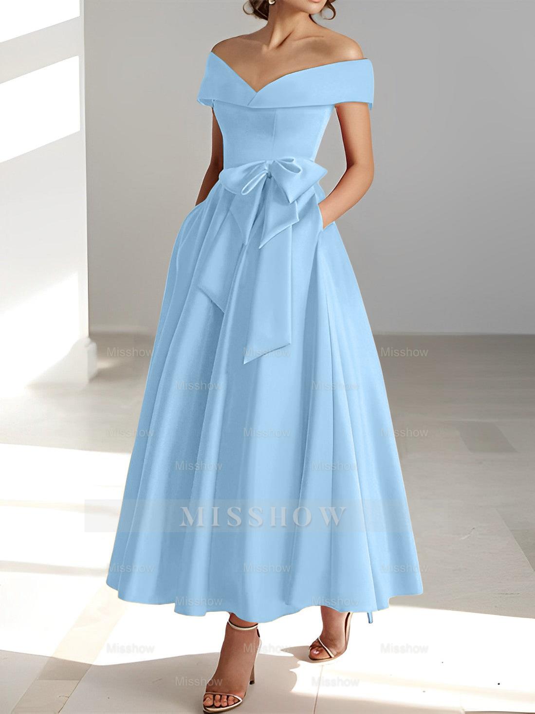 Sleeveless Off-the-Shoulder A-Line/Princess Ankle-Length Mother of the Bride Dresses with Pockets