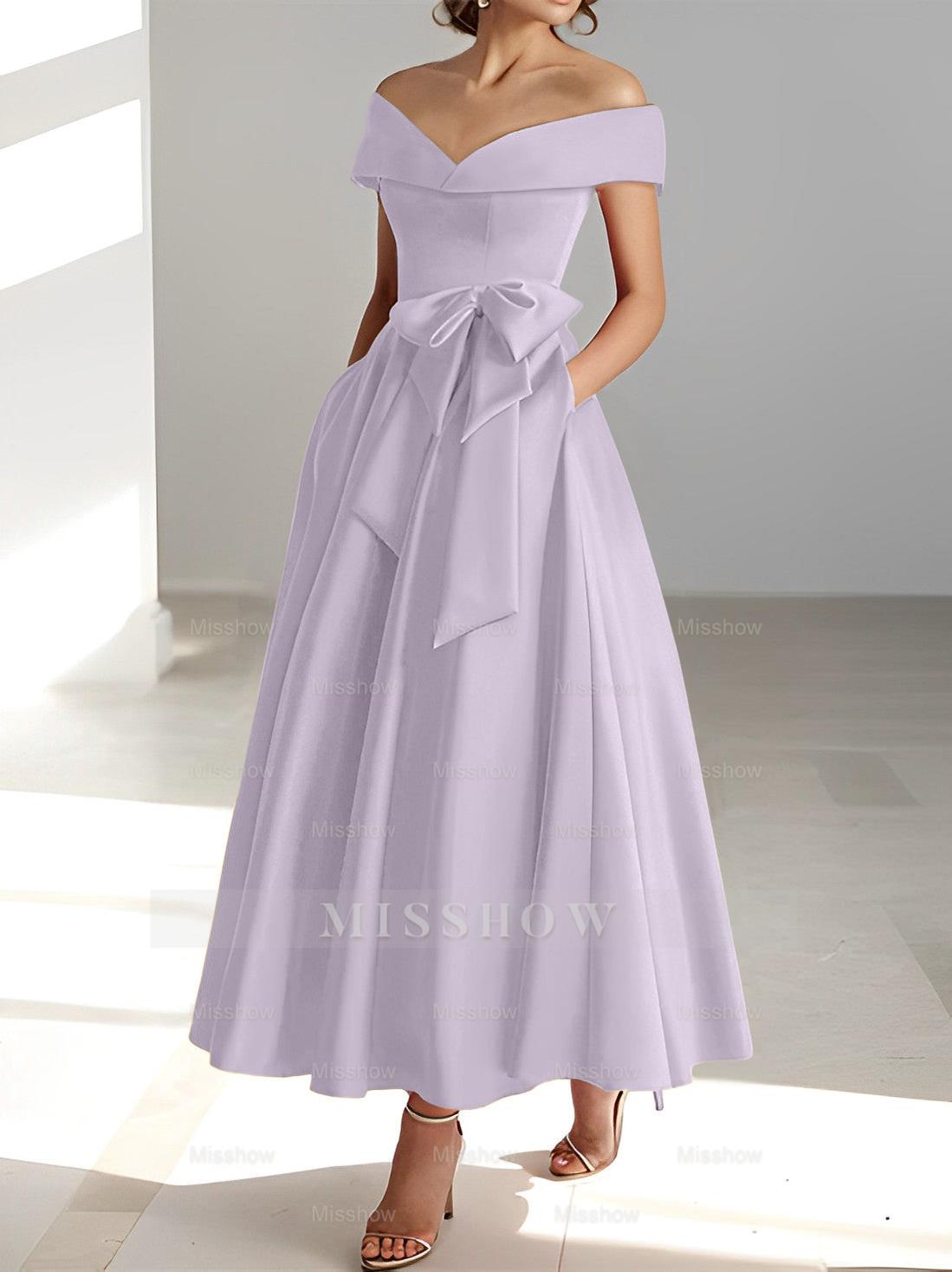 Sleeveless Off-the-Shoulder A-Line/Princess Ankle-Length Mother of the Bride Dresses with Pockets