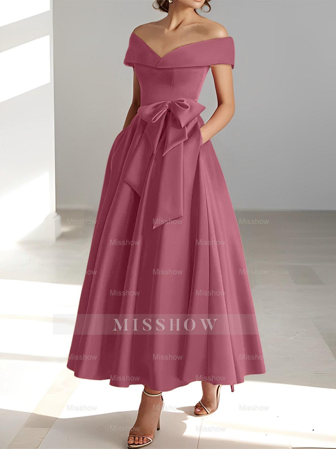 Sleeveless Off-the-Shoulder A-Line/Princess Ankle-Length Mother of the Bride Dresses with Pockets