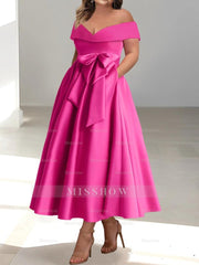 Sleeveless Off-the-Shoulder A-Line/Princess Ankle-Length Mother of the Bride Dresses with Pockets