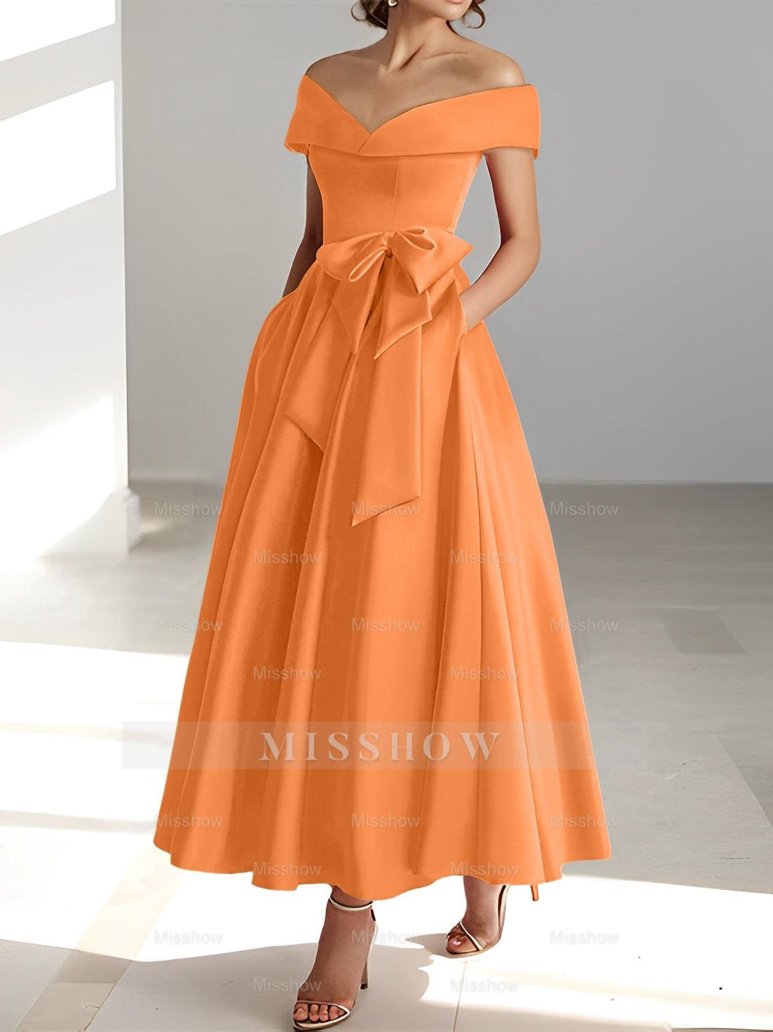 Sleeveless Off-the-Shoulder A-Line/Princess Ankle-Length Mother of the Bride Dresses with Pockets
