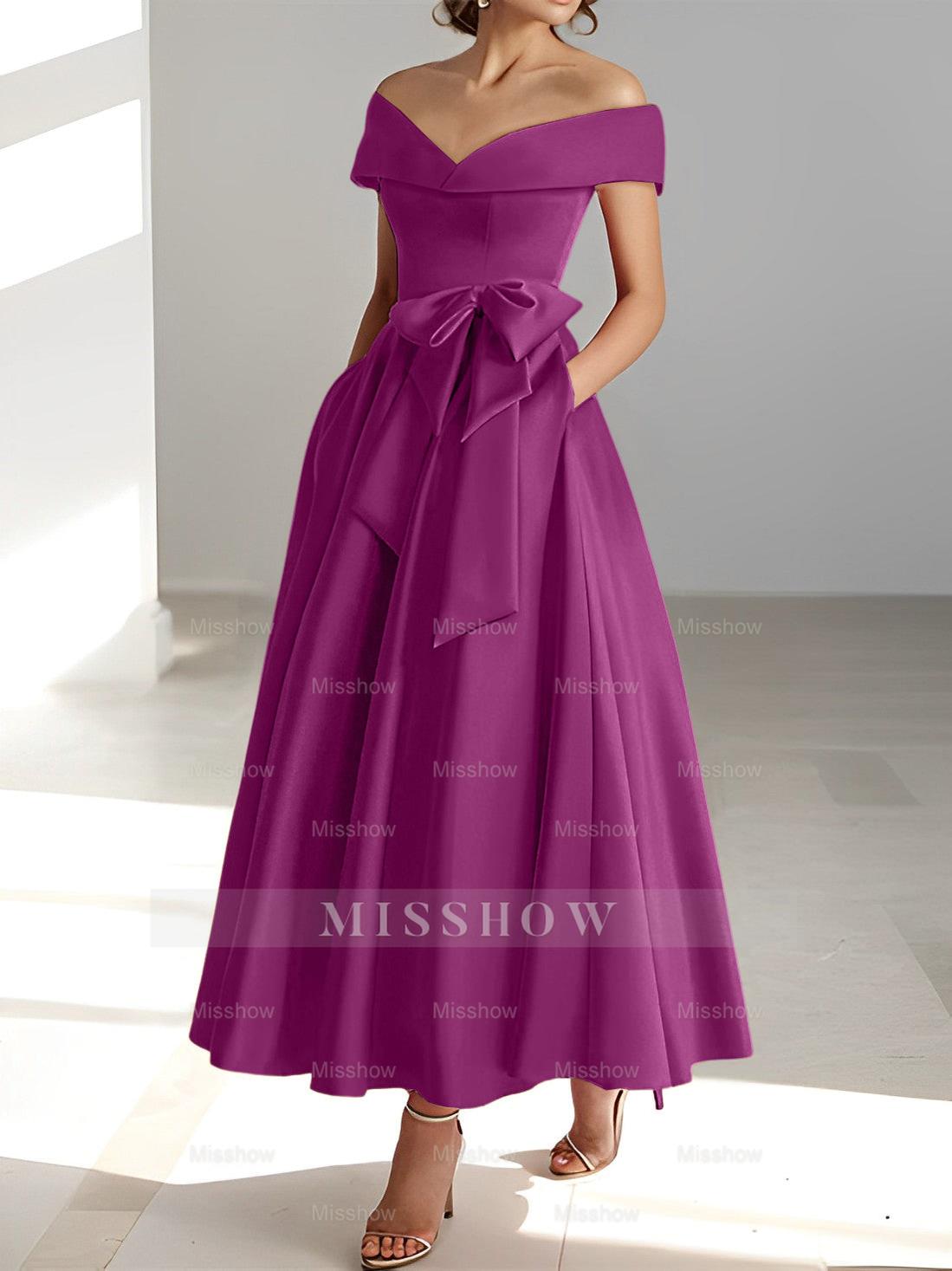 Sleeveless Off-the-Shoulder A-Line/Princess Ankle-Length Mother of the Bride Dresses with Pockets