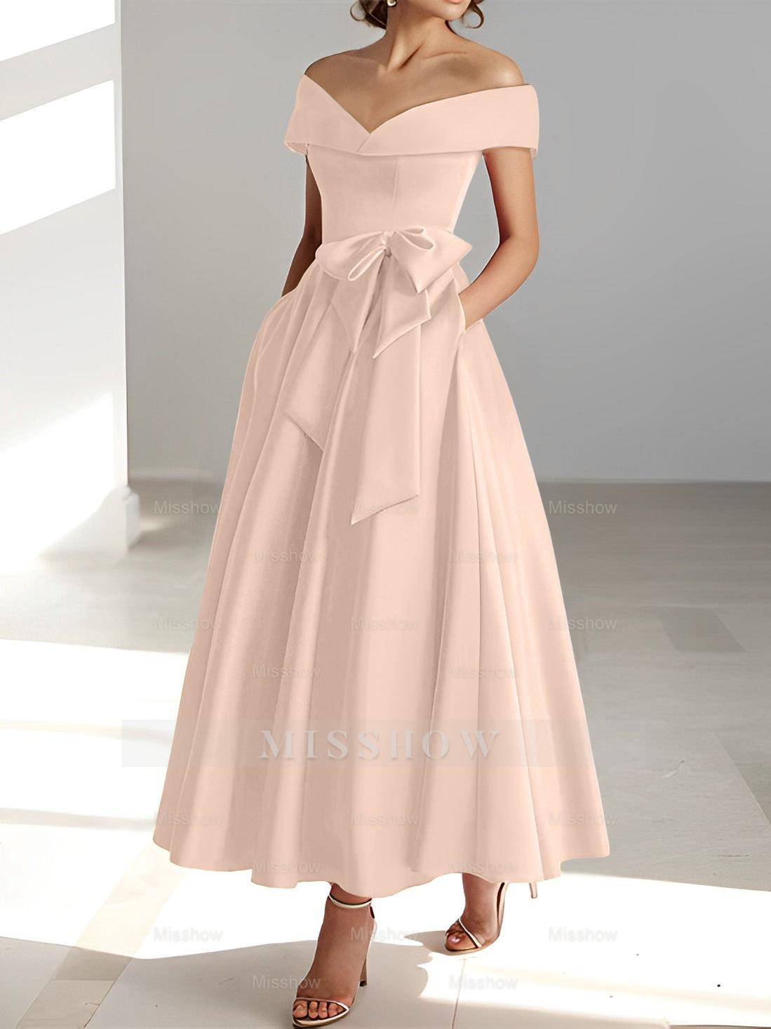 Sleeveless Off-the-Shoulder A-Line/Princess Ankle-Length Mother of the Bride Dresses with Pockets