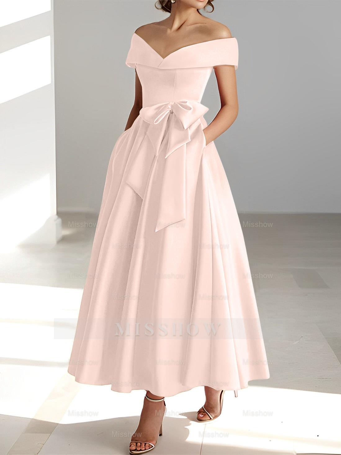 Sleeveless Off-the-Shoulder A-Line/Princess Ankle-Length Mother of the Bride Dresses with Pockets