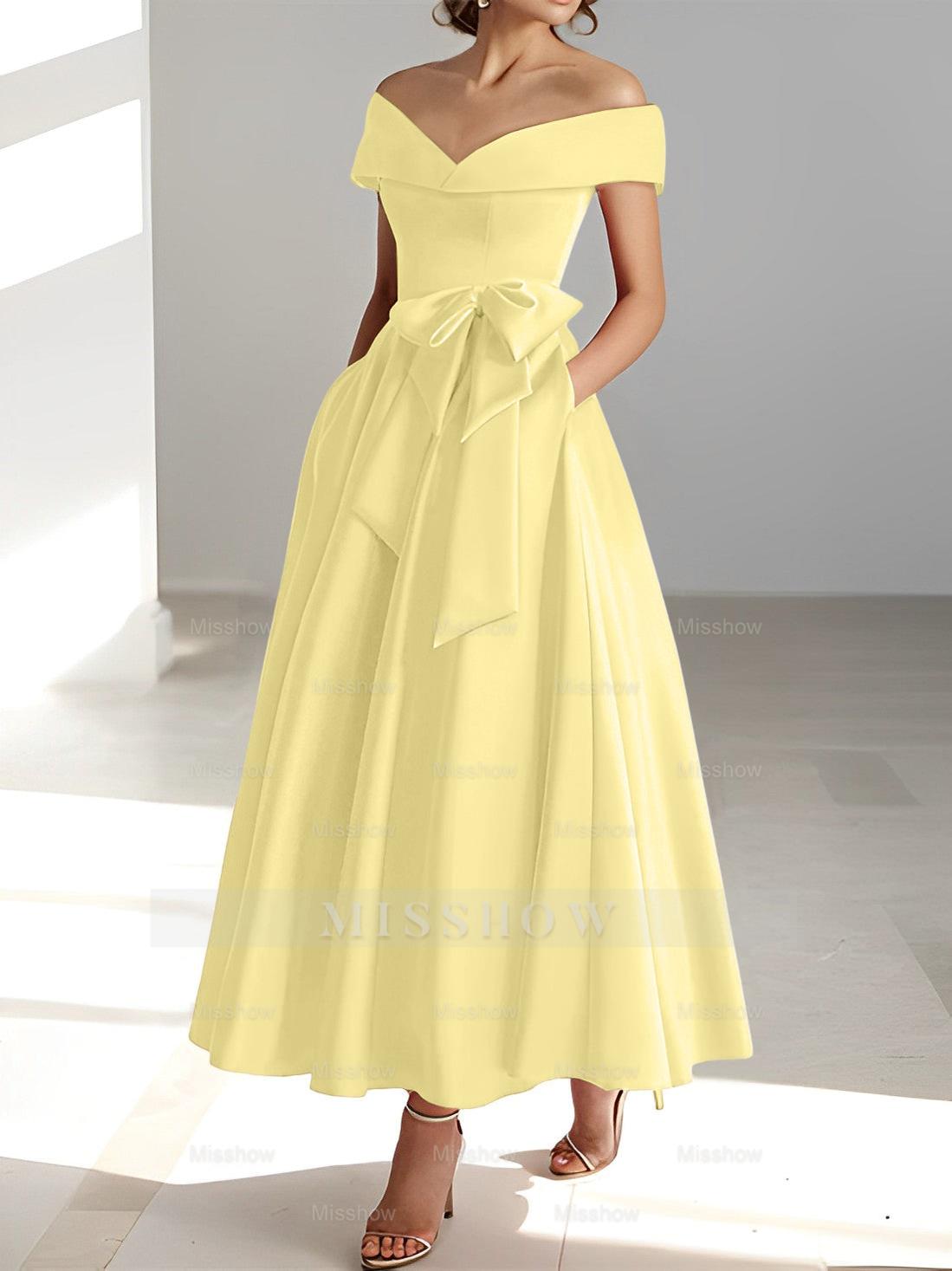 Sleeveless Off-the-Shoulder A-Line/Princess Ankle-Length Mother of the Bride Dresses with Pockets