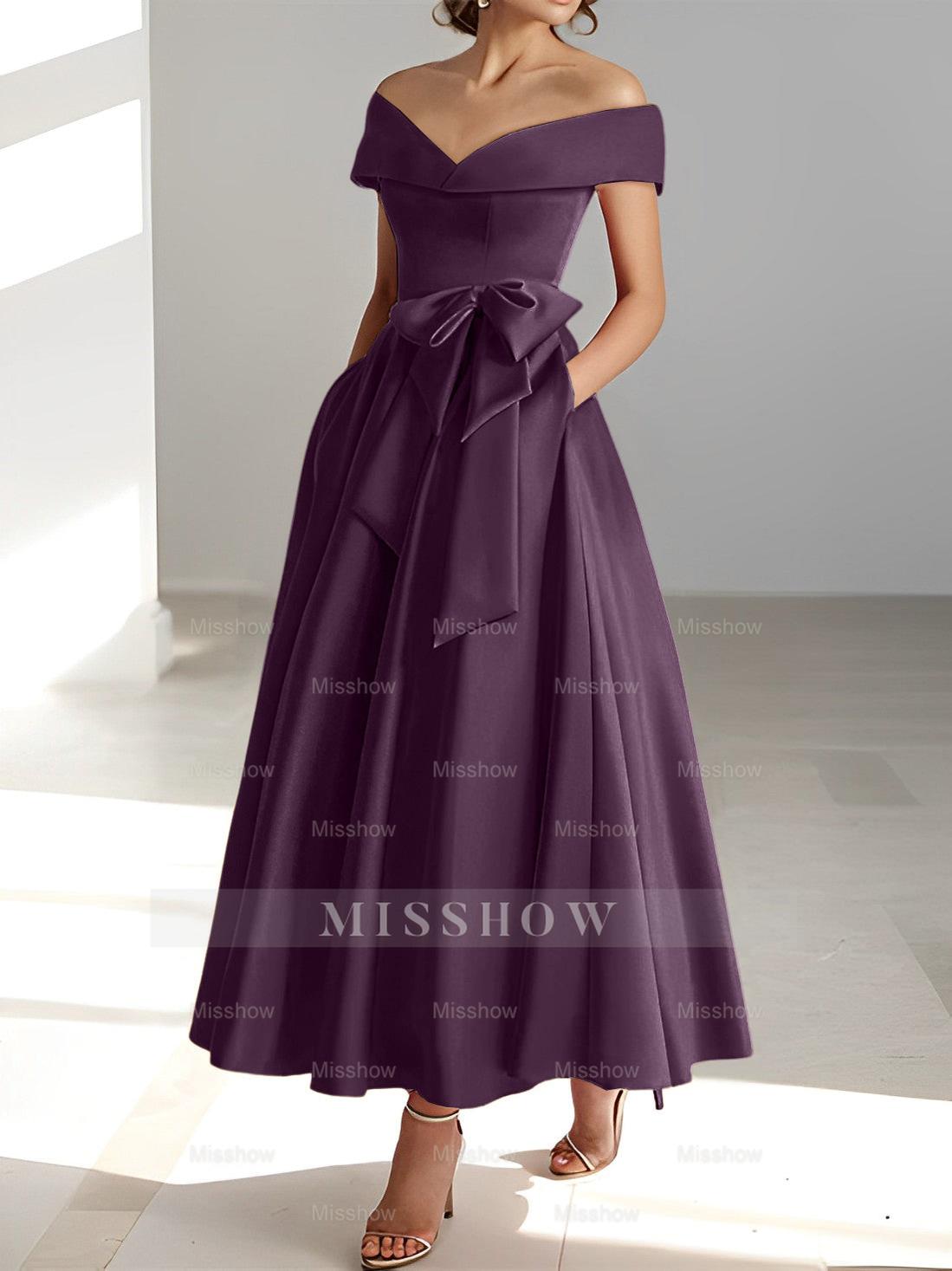 Sleeveless Off-the-Shoulder A-Line/Princess Ankle-Length Mother of the Bride Dresses with Pockets