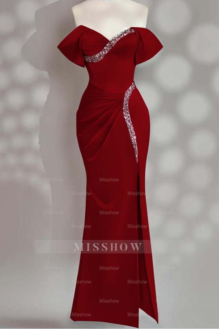 Sleeveless Off the Shoulder Long Mermaid Formal Dress With Beading