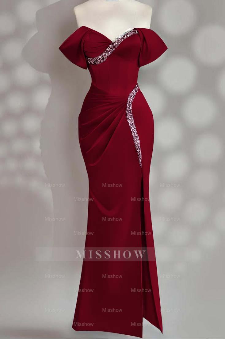 Sleeveless Off the Shoulder Long Mermaid Formal Dress With Beading