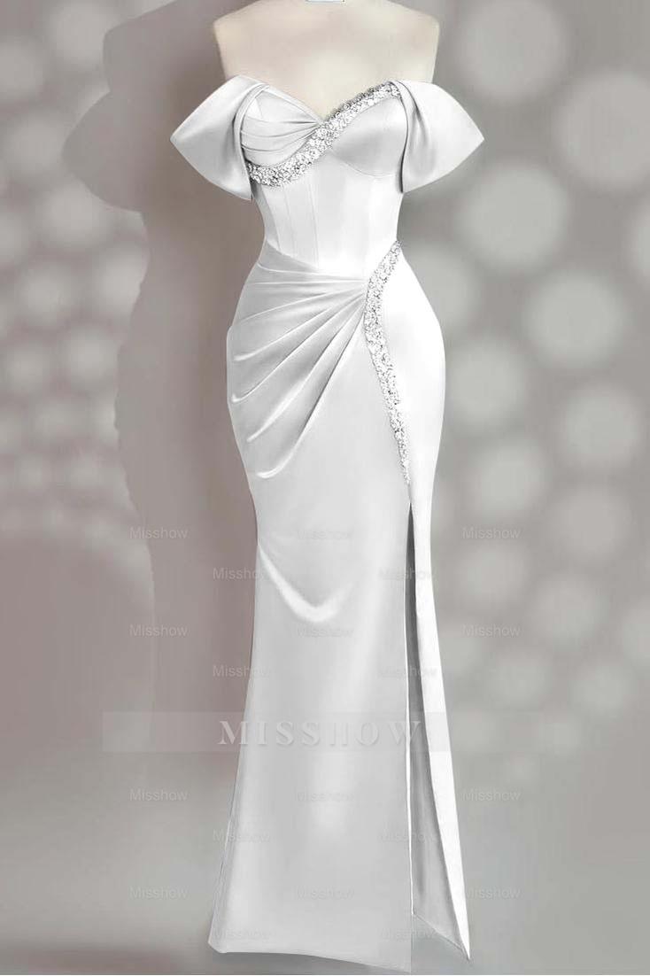 Sleeveless Off the Shoulder Long Mermaid Formal Dress With Beading